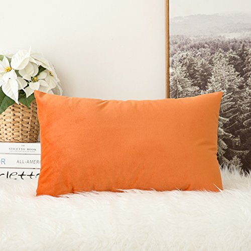 MIULEE Samt Kissenbezug Kissenhülle Deko Dekokissen Sofakissenbezug Bezug Couchkissen mit Verstecktem Reißverschluss für Sofa Wohnzimmer Schlafzimmer 12x20 Inch 30x50 cm 1 Stück Orange von MIULEE