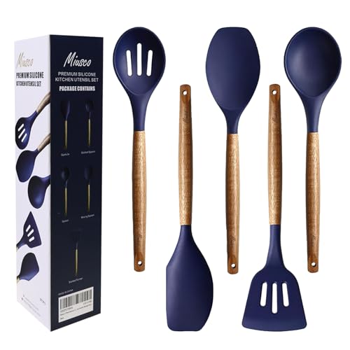 Miusco Küchenutensilien aus Silikon, Küchenutensilien aus Holz, 5-teiliges Set, mit Griff aus natürlichem Akazienholz, Nachtblau, BPA-frei, antihaftbeschichtet, hohe Hitzebeständigkeit Miusco Küchenutensilien aus Silikon, Küchenutensilien aus Holz, 5-teiliges Set, mit Griff aus natürlichem Akazienholz, Nachtblau, BPA-frei, antihaftbeschichtet, hohe Hitzebeständigkeit von Miusco