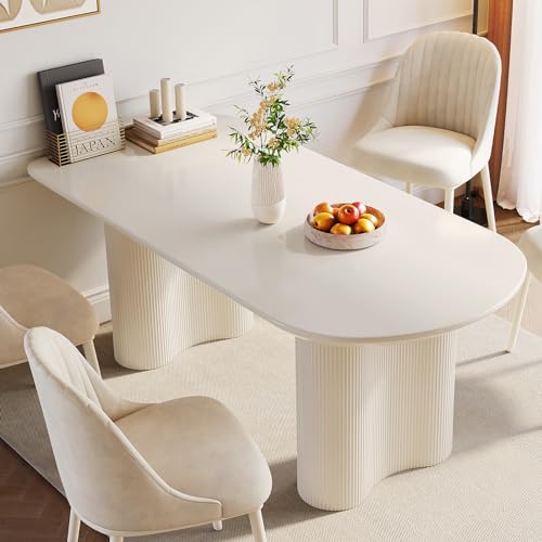 Miuuod 62,99" Esstisch, Moderner Küchentisch für 6 Personen, Indoor Esstisch für Küche, Bar, Wohnzimmer, Kleiner Raum, Cremeweiß, Nur Tisch von Miuuod