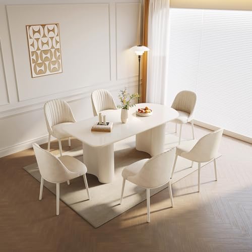 Miuuod 63" Ovales Esstisch-Set mit 6 gepolsterten Stühlen, Robuste Tischplatte & platzsparendes Design, Modernes Küchen- und Esszimmermöbel, Einfach zu Montieren, Weiß von Miuuod