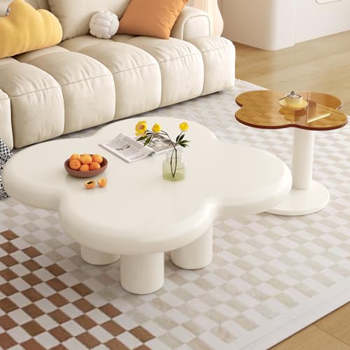 Miuuod Couchtisch im Nesting-Design, Modernes 2-in-1-Tischset, Cartoon-Unregelmäßige Form, Gehärtete Glasplatte, Nordisches Wohnzimmer im schlichten modernen Stil, Weiß von Miuuod