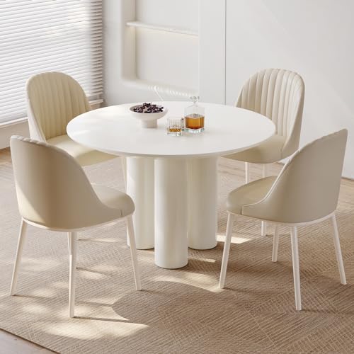 Miuuod Weißer runder Esstisch mit 4 Stühlen, Stabiler Küchentisch, großes Couchtisch-Set für 2-6 Personen, Freizeit-Runder Tisch für Balkon Esszimmer, Wohnzimmer Miuuod Weißer runder Esstisch mit 4 Stühlen, Stabiler Küchentisch, großes Couchtisch-Set für 2-6 Personen, Freizeit-Runder Tisch für Balkon Esszimmer, Wohnzimmer von Miuuod