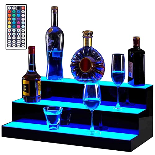 Flaschenpräsentationsständer, 2/3-stufiges LED-beleuchtetes Likörflaschen-Display, Step-Up-Rack, Beleuchtetes Beleuchtetes Barregal, Getränkebeleuchtungsregale Mit Fernbedienung, Mehrere Farben von Miuxe