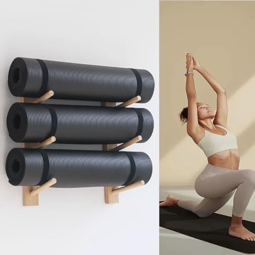 Yoga Studio Workout Raum Yoga Matte Halter Wandhalterung, 2-9 Schicht Hölzerne Yoga-Matte Lagerung Rack Wand Montiert, Große Gym Organisation Schwimmende Regal Für Schaumstoff-Rolle von Miuxe