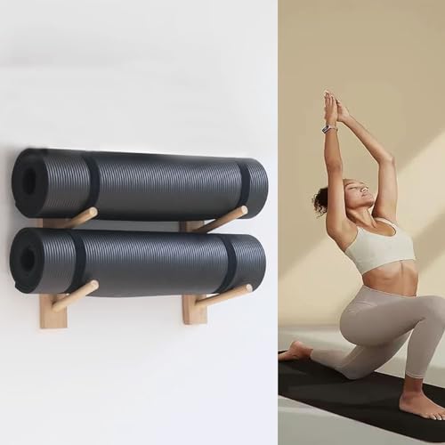 Yoga Studio Workout Raum Yoga Matte Halter Wandhalterung, 2-9 Schicht Hölzerne Yoga-Matte Lagerung Rack Wand Montiert, Große Gym Organisation Schwimmende Regal Für Schaumstoff-Rolle von Miuxe
