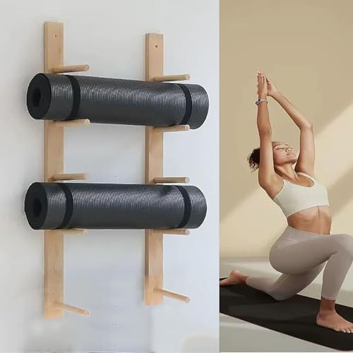 Yoga Studio Workout Raum Yoga Matte Halter Wandhalterung, 2-9 Schicht Hölzerne Yoga-Matte Lagerung Rack Wand Montiert, Große Gym Organisation Schwimmende Regal Für Schaumstoff-Rolle von Miuxe