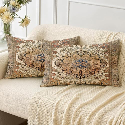 Miuyunya 2er Set Beige Kissenbezüge 50 x 30 cm Bohemian Kissenbezug Outdoor Kissen Wasserdicht Indian Boho Kissenhülle Square Leinen Zierkissenbezüge für Sofa Wohnzimmer Garten von Miuyunya