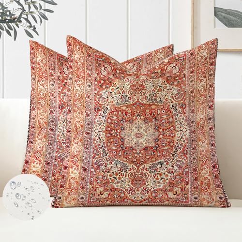 Miuyunya 2er Set Bohemian Kissenbezug 40 x 40 cm Outdoor Kissen Wasserdicht Herbst Exotische Muster Bedruckt Kissenhülle Boho Indisch Landhausstil Dekokissen Sofakissen für Wohnzimmer Garten von Miuyunya