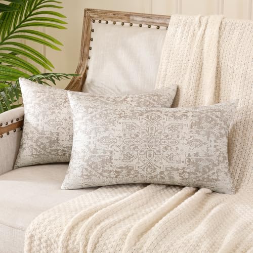 Miuyunya 2er Set Ethno Kissenbezug Beige Creme 50x30 Boho Kissenbezüge Sofakissen Doppelseitiges Muster Böhmische Dekorative Kissen Orientalisch Kissenhülle Dekorative für Sommer Garten Sofa von Miuyunya
