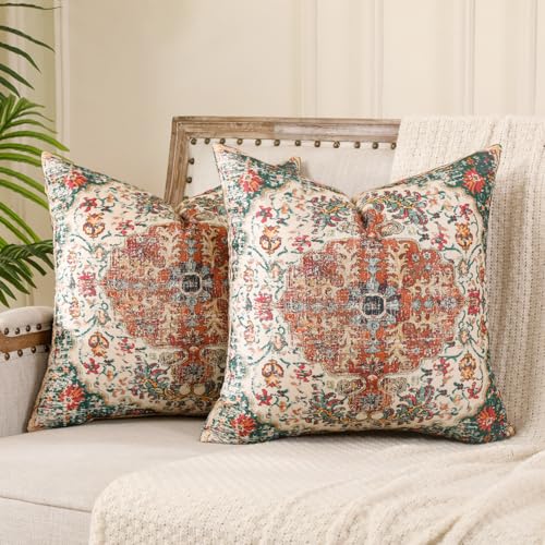 Miuyunya 2er Set Ethno Kissenbezug Grün 50x50 cm Boho Kissenbezüge Sofakissen Doppelseitiges Muster Böhmische Dekorative Kissen Orientalisch Kissenhülle Dekorative für Frühling Sommer Garten Sofa von Miuyunya