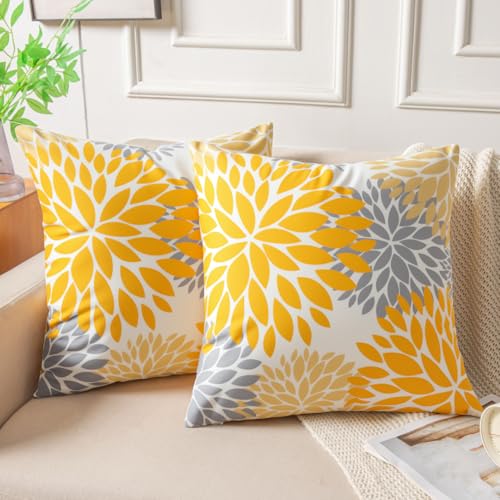 Miuyunya Samt Kissenbezug Gelb 45x45 Kissenhülle Strohgelb Grau 2er Set Sofakissen Samtkissen Dekorative Moderne Zierkissenbezug Dekorative Weiche für Wohnzimmer Herbst Kissen Deko von Miuyunya