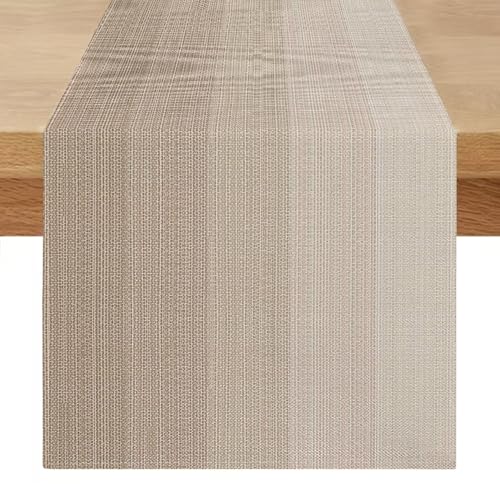 Streifen Tischläufer Abwaschbar Modern 40x180 Beige Braun Läufer Tisch Leinenoptik Retro Scheunenholz Textur Küche Tisch Dekoration für Frühling Herbst Tischdeko Drinnen Urlaub Party Dekor von Miuyunya