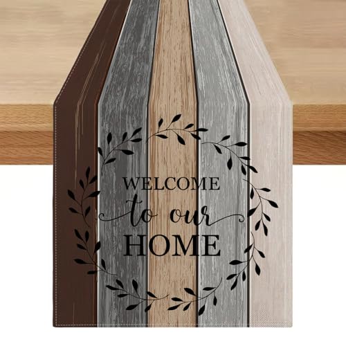 Tischläufer Braun Outdoor Wetterfest 33x183 Frühling Tischläufer Modern Beige Streifen Farbverlauf Grau Wasserabweisend Tischdekoration mit Textmuster für Esstisch Party Picknicks Herbst von Miuyunya