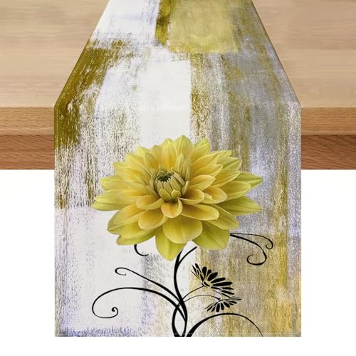 Tischläufer Modern Wasserabweisend Outdoor 40x140 Braun Retro Tischläufer Abwaschbar Lotuseffekt Blume Bauernhaus Tischdekoration Ölgemälde Table Runner Tischband für Küche Kaffee Urlaub von Miuyunya