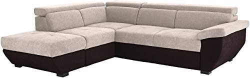 Mivano Schlafsofa Speedway / Moderne Eckcouch mit Bettfunktion, Stauraum und verstellbaren Kopfstützen / 262 x 79 x 224 / Zweifarbiger Bezug, Creme/Braun von Mivano