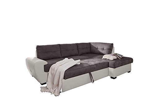 Cotta 2F-Otm/BK Rücken Echt Ecksofa, Sitz Strukturgewebe, 100% Korpus Kunstleder PU, 64% Polyurethan, 25% Polyester, 11% Baumwolle, 174 x 244 x 88 cm, mud/weiß von Mivano