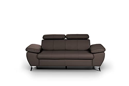 Mivano 2,5er-Sofa Gisele / Sofagarnitur mit Kopfteilverstellung und Armteilfunktion / 196 x 83 x 100 / Kunstleder, Dunkelbraun von Mivano