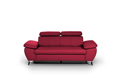 Mivano 2,5er-Sofa Gisele / Sofagarnitur mit Kopfteilverstellung und Armteilfunktion / 196 x 83 x 100 / Kunstleder, Rot von Mivano