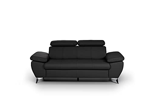 Mivano 2,5er-Sofa Gisele / Sofagarnitur mit Kopfteilverstellung und Armteilfunktion / 196 x 83 x 100 / Kunstleder, Schwarz von Mivano