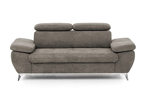 Mivano 2,5er-Sofa Gisele / Sofagarnitur mit Kopfteilverstellung und Armteilfunktion / 196 x 83 x 100 / Velours, Beige von Mivano