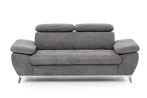 Mivano 2,5er-Sofa Gisele / Sofagarnitur mit Kopfteilverstellung und Armteilfunktion / 196 x 83 x 100 / Velours, Grau von Mivano