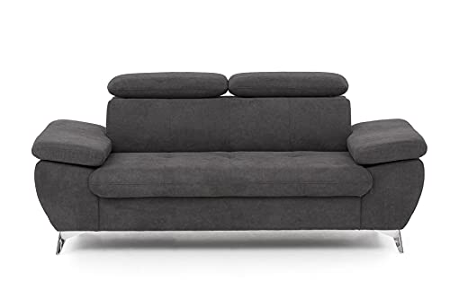 Mivano 2,5er-Sofa Gisele / Sofagarnitur mit Kopfteilverstellung und Armteilfunktion / 196 x 83 x 100 / Velours, Graubraun von Mivano