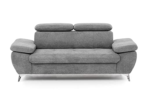 Mivano 2,5er-Sofa Gisele / Sofagarnitur mit Kopfteilverstellung und Armteilfunktion / 196 x 83 x 100 / Velours, Hellgrau von Mivano