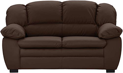 Mivano 2-Sitzer Sofa Casino, Bequeme Ledercouch mit moderner Kontrastnaht, 159 x 88 x 92, Kunstleder Braun von Mivano