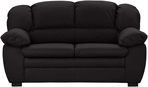 Mivano 2-Sitzer Sofa Casino, Bequeme Ledercouch mit moderner Kontrastnaht, 159 x 88 x 92, Kunstleder Schwarz von Mivano