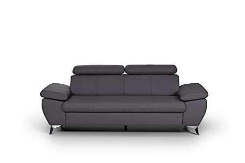 Mivano 3er-Sofa Gisele / Sofagarnitur mit Kopfteilverstellung und Armteilfunktion / 217 x 83 x 100 / Kunstleder, Grau von Mivano