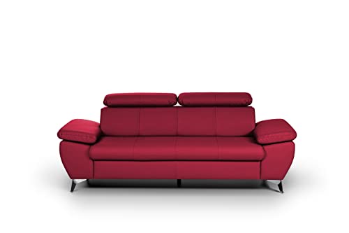 Mivano 3er-Sofa Gisele / Sofagarnitur mit Kopfteilverstellung und Armteilfunktion / 217 x 83 x 100 / Kunstleder, Rot von Mivano