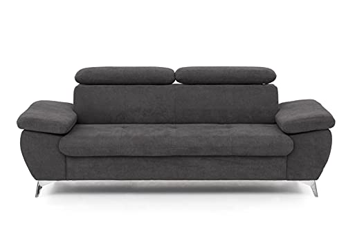 Mivano 3er-Sofa Gisele / Sofagarnitur mit Kopfteilverstellung und Armteilfunktion / 217 x 83 x 100 / Velours, Graubraun von Mivano