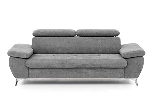 Mivano 3er-Sofa Gisele / Sofagarnitur mit Kopfteilverstellung und Armteilfunktion / 217 x 83 x 100 / Velours, Hellgrau von Mivano