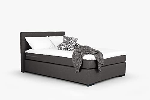 Mivano Beast Boxbett, Komfortables Polsterbett mit Durchgehender Matratze (H3) und Topper, Flachgewebe Karoo Dunkelgrau, Liegefläche 120 x 200 cm von Mivano