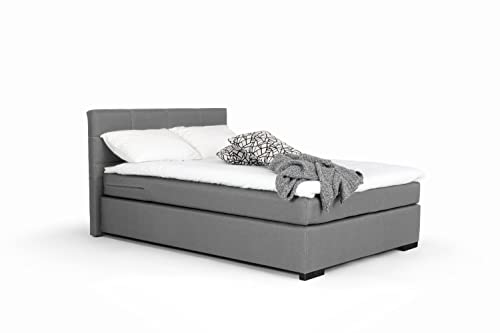 Mivano Beast Boxbett, Komfortables Bett mit Durchgehender Matratze (H3) und Topper, Flachgewebe Jam Grau, Liegefläche 120 x 200 cm von Mivano