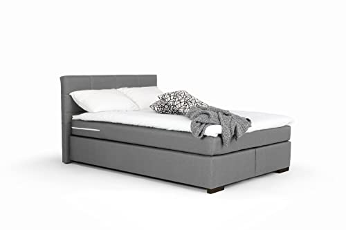 Mivano Beast Boxbett, Komfortables Bett mit Durchgehender Matratze (H3) und Topper, Flachgewebe Jam Grau, Liegefläche 140 x 200 cm von Mivano
