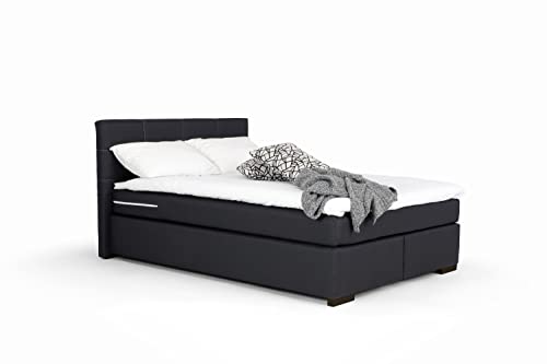 Mivano Beast Boxbett, Komfortables Bett mit Durchgehender Matratze (H3) und Topper, Flachgewebe Jam Schwarz, Liegefläche 140 x 200 cm von Mivano