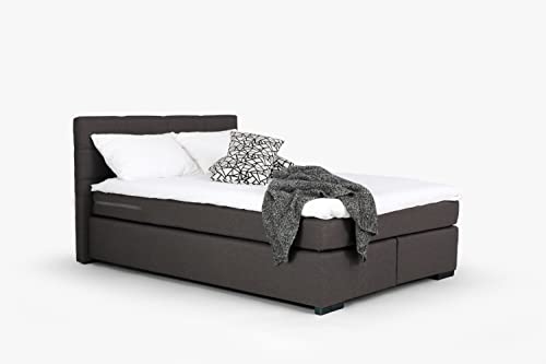 Mivano Beast Boxbett, Komfortables Bett mit Durchgehender Matratze (H3) und Topper, Flachgewebe Karoo Dunkelgrau, Liegefläche 180 x 200 cm von Mivano