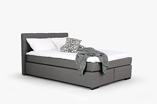 Mivano Beast Boxbett, Komfortables Bett mit Durchgehender Matratze (H3) und Topper, Flachgewebe Karoo Grau, Liegefläche 140 x 200 cm von Mivano