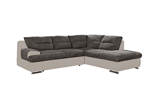 Mivano Ecksofa Coast / Große Sofagarnitur in L-Form mit Ottomane rechts / 264 x 88 x 217 / Materialmix: Braun/Beige von Mivano