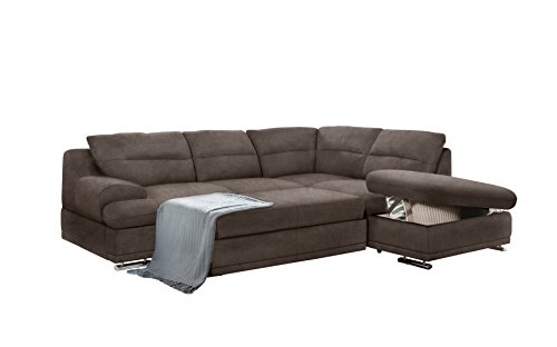 Mivano Schlafsofa Coast / Großes Ecksofa mit Schlaffunktion, Stauraum und Ottomane rechts / 264 x 88 x 217 / Strukturstoff: Dunkelbraun von Mivano