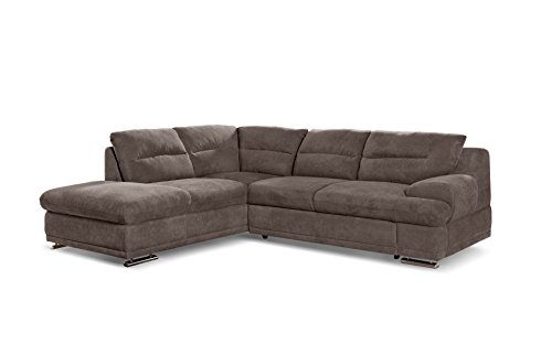 Mivano Schlafsofa Coast / Großes Ecksofa mit Schlaffunktion, Stauraum und Ottomane links / 264 x 88 x 217 / Mikrofaser: Dunkelbraun von Mivano