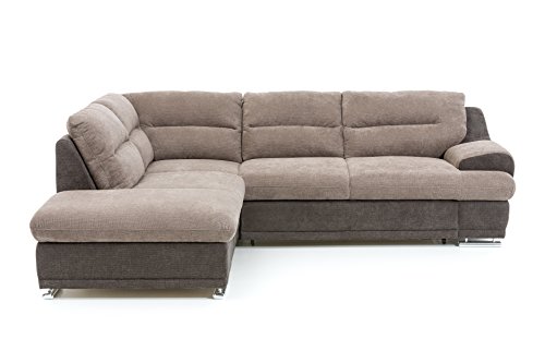 Mivano Ecksofa Coast / Große Sofagarnitur in L-Form mit Ottomane links / 264 x 88 x 217 / Materialmix: Braun/Dunkelbraun von Mivano