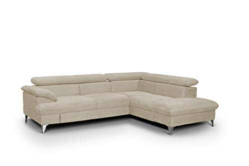 Mivano Eckcouch David / Modernes Sofa in L-Form mit verstellbaren Kopfteilen und Ottomane / 256 x 71 x 208 / Mikrofaser-Bezug, Creme-Weiß von Mivano