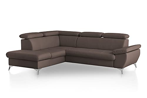 Mivano Eckcouch Gisele / Ecksofa mit Schlaffunktion, Stauraum, Armteilfunktion und Kopfteilverstellung / 256 x 83 x 209 / Kunstleder, Dunkelbraun von Mivano