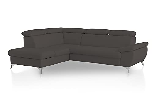 Mivano Eckcouch Gisele / Ecksofa mit Schlaffunktion, Stauraum, Armteilfunktion und Kopfteilverstellung / 256 x 83 x 209 / Kunstleder, Grau von Mivano