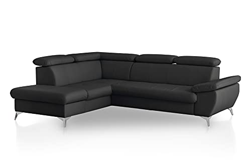 Mivano Eckcouch Gisele / Ecksofa mit Schlaffunktion, Stauraum, Armteilfunktion und Kopfteilverstellung / 256 x 83 x 209 / Kunstleder, Schwarz von Mivano