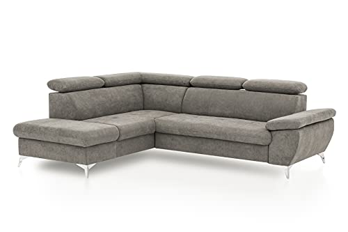 Mivano Eckcouch Gisele / Ecksofa mit Schlaffunktion, Stauraum, Armteilfunktion und Kopfteilverstellung / 256 x 83 x 209 / Velours, Beige von Mivano