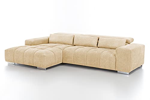 Mivano Eckcouch Orion / Großes Ecksofa mit XL-Recamiere, Kopfteilfunktion und Kissen / 307 x 73 x 186 / Mikrofaser, Beige von Mivano