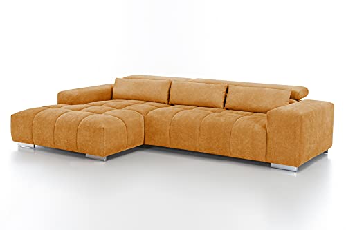 Mivano Eckcouch Orion / Großes Ecksofa mit XL-Recamiere, Kopfteilfunktion und Kissen / 307 x 73 x 186 / Mikrofaser, Gelb von Mivano